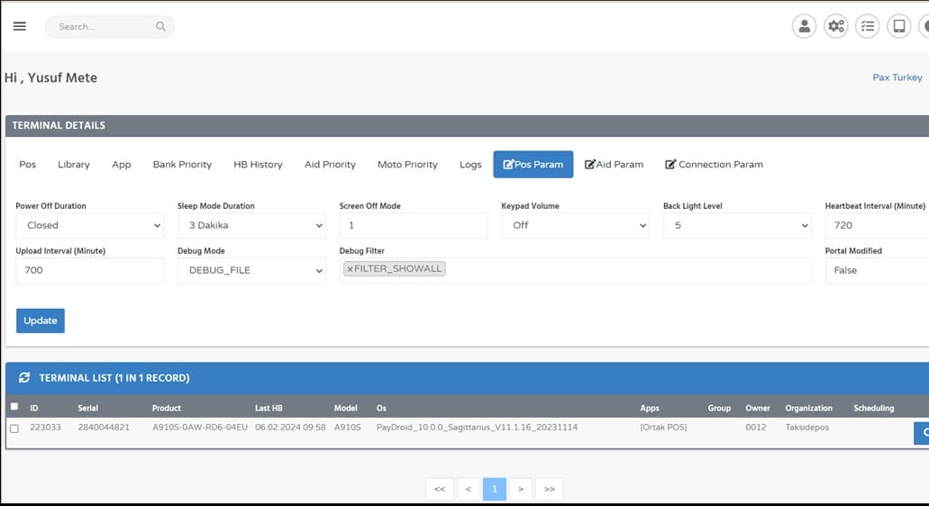 PAX TMS Uzaktan Kontrol
